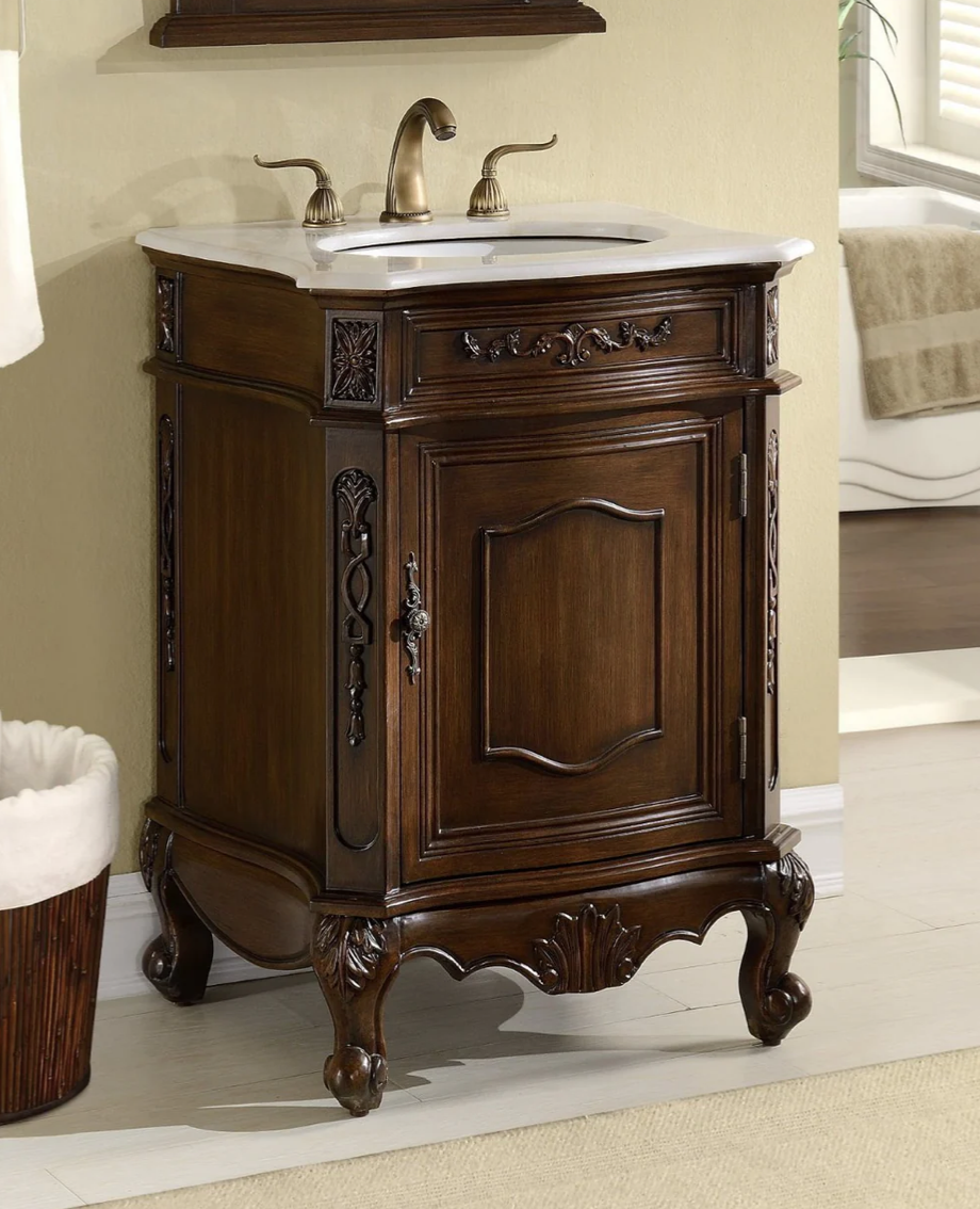 Adelina 24 inch Antique Rich Walnut Finish Bathroom Vanity